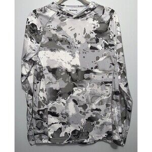 Simms Hoodie Shirt Mens Small Gray Veil Camo Long Sleeve Fishing Sun Solarflex